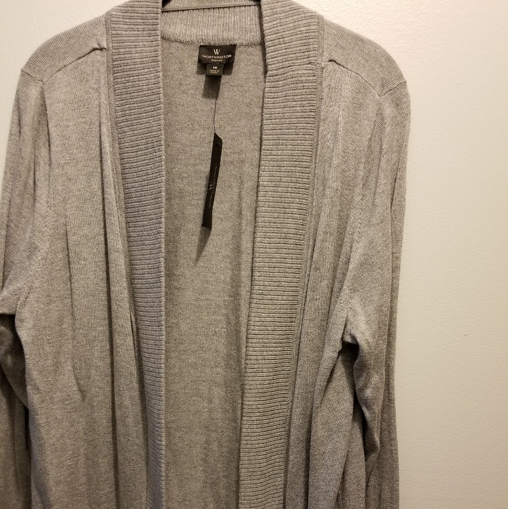 Worthington sweater 1x solid grey open front cardi